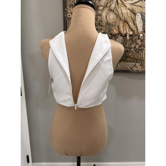 Milumia Tank Top Womens Small White High Neck Cropped Zip Back Stretch - Picture 4 of 14